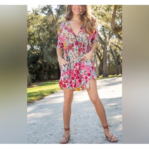 Natural Life Mini Stella Floral Babydoll Dress Pockets Cottagecore M NWOT - Picture 2 of 8